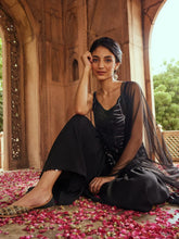 Women's Black Net Glitter Print Short Sharara Set With Dupatta-AHKUDUSH-COMBO-432-FF